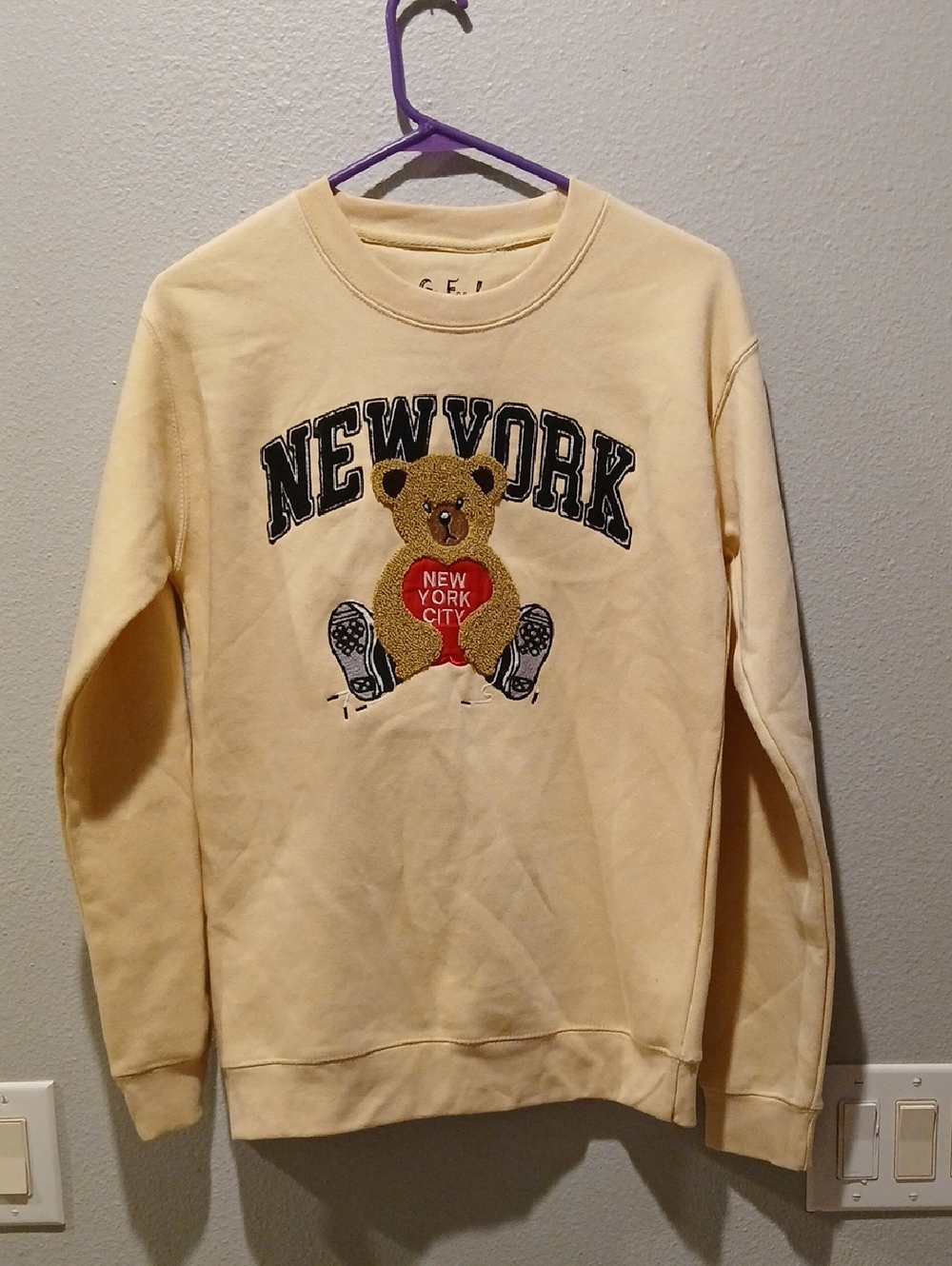 Cotton New York Teddy Bear Graphic Crewneck Sweater - Cream